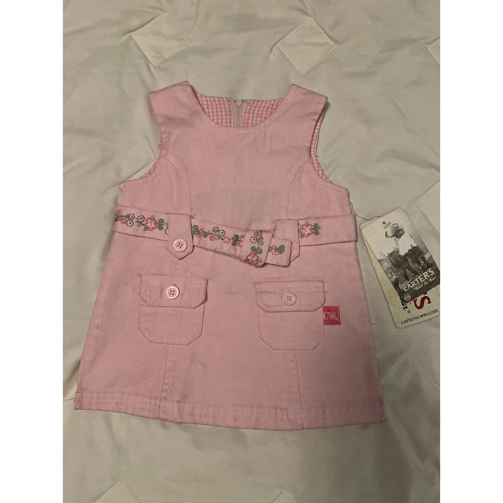 NWT Vintage Carter’s Baby Girl Pink Flower Dress Size 3-6 Months